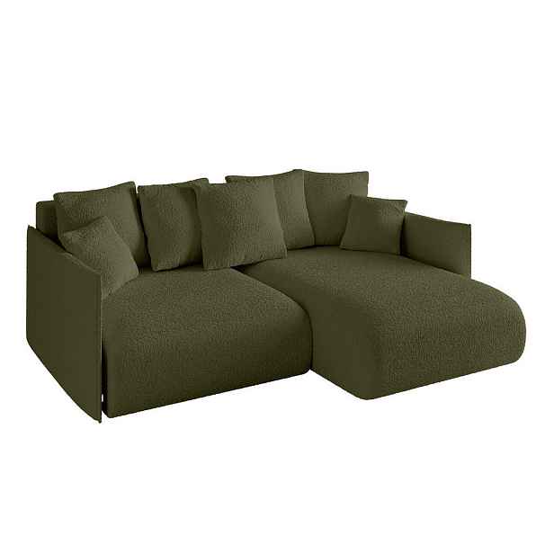 ALTDECOR ROHOVÁ SEDAČKA s funkcí spaní a otomanem, pravá ONESK-L 216x177x72 Zelená Buklé