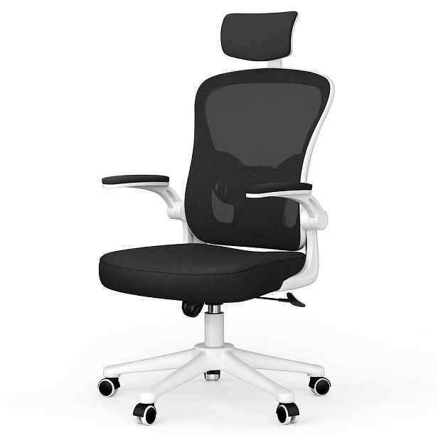 Rattantree ERGONOMICKÁ-KANCELÁŘSKÁ-ŽIDLE, nastavitelná výška, sklápěcí opěrky na ruce, hlavová opěrka – Bílá