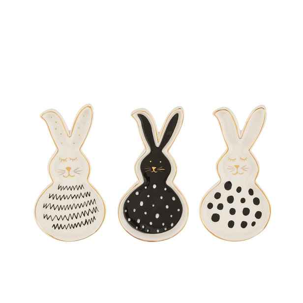 3ks keramický talířek ve tvaru králíčka Rabbit - 7*1,5*13,5 cm J-Line by Jolipa