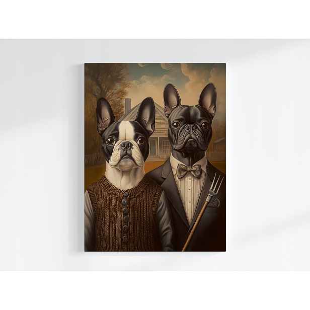 Plakát Portrét Francouzský Buldoček American Gothic 75x100