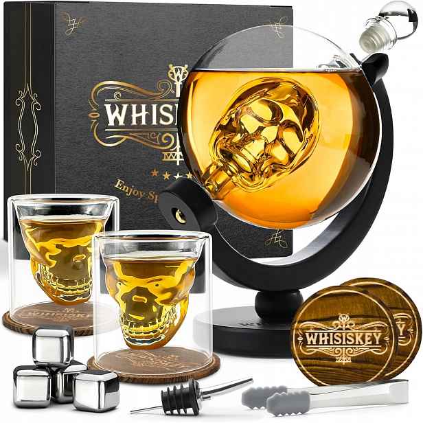 Sada Karafka Lebka Na Whisky 900 ML 2 Sklenice 4 Dárkové Kameny