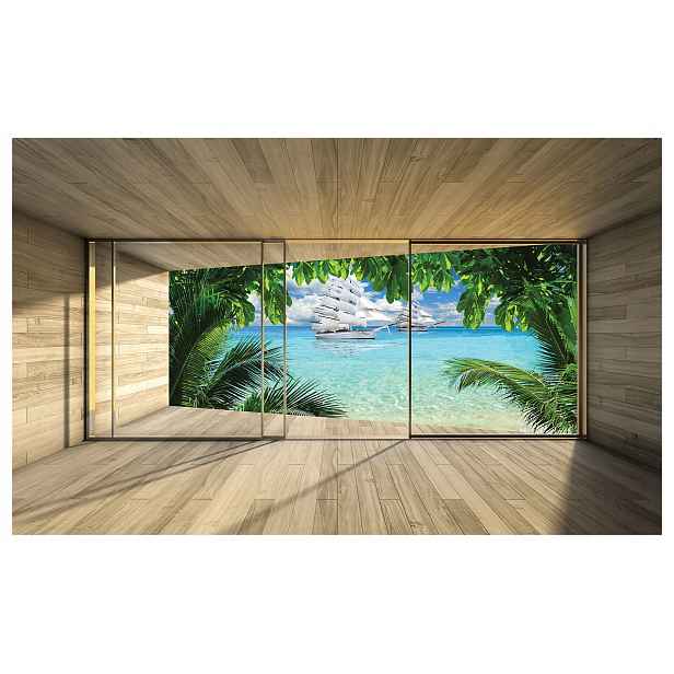 Vliesová fototapeta Rajské palmy a plachetnice na oceánu 300x210 lepidlo