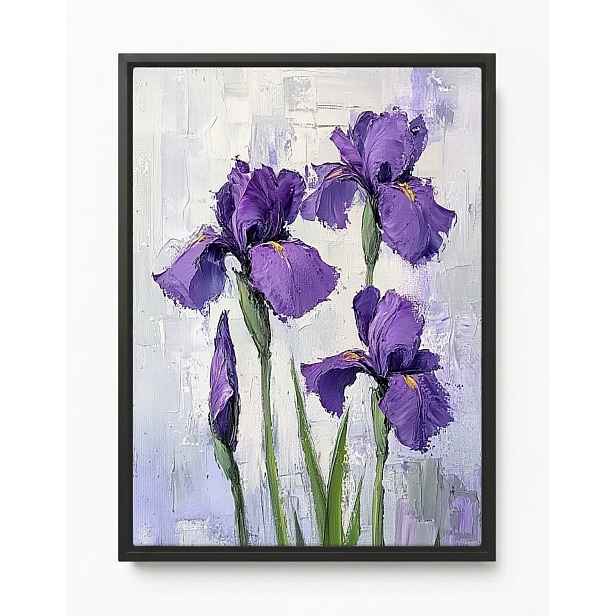 Obraz Rám American Box Olej Impasto Natura Zahrada Fialové Kosatce 60x80