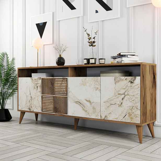 Konzolový stolek Milan - Walnut, White Marble