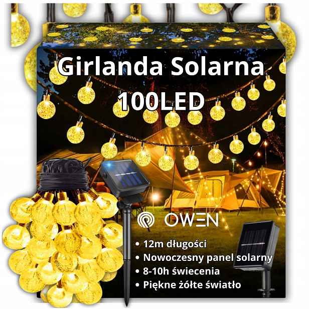 Solární Girlanda Světelné Řetězy 100 Led 12M Zahradní Balkonová