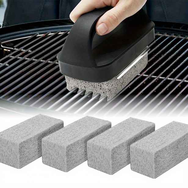 TEMU Sada 4 kartáčů na čištění grilu s ergonomickou dlouhou rukojetí a 4 náhradními čisticími kostkami, bezpečnější než drátěné kartáče na grilovací