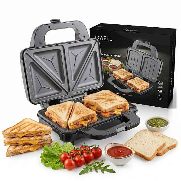 TEMU Toaster na sendviče Owell OW3300 1300W XXL, 2-dílný nepřilnavý sendvičovač s rychlým vertikálním ohřevem a úložným prostorem