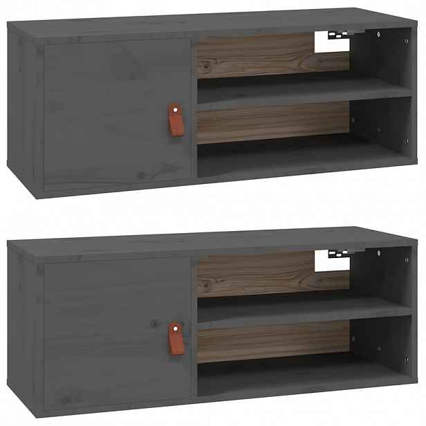 vidaXL Nástěnné skříňky 2 ks šedé 80x30x30 cm masivní borové dřevo