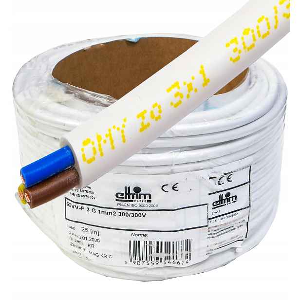 Kabel Omy 3x1 mm 300/300V Cu měděný 25 m kulatý