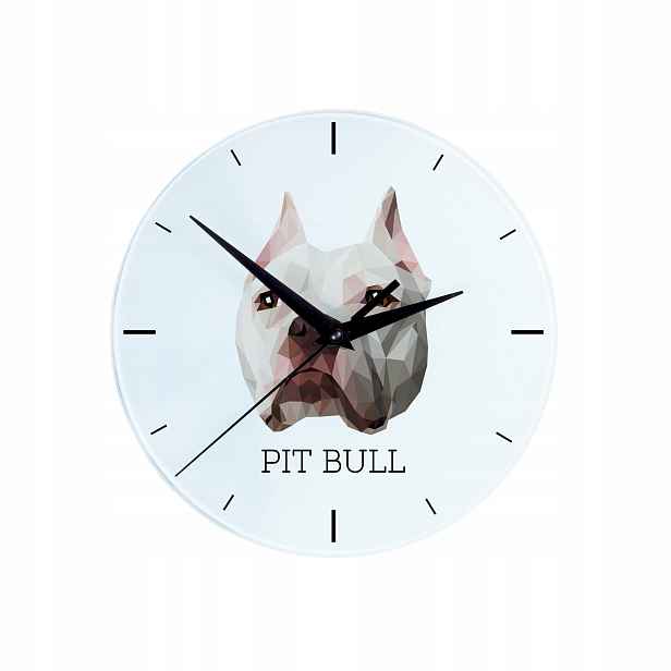 Pitbull, Pit Bull – skleněný závěsný nástěnný hodinový stroj s geometrickým psem