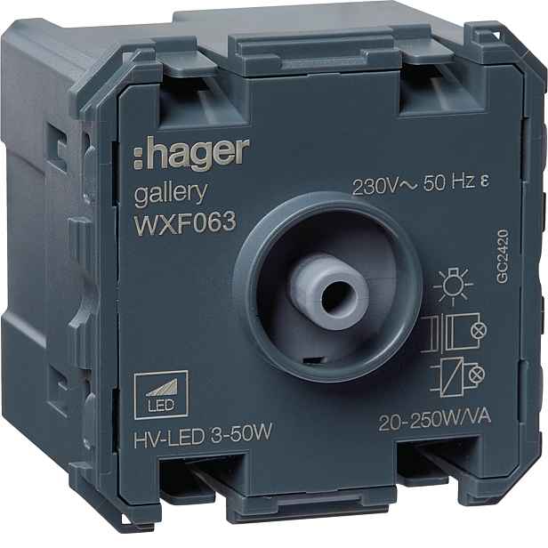 Přístroj stmívač dotykový Hager 45×45 mm 20–250 W
