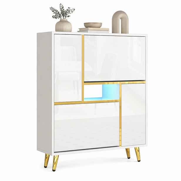 STILVORA SKŘÍŇ NA BOTY bílá lesklá, výklopná, LED osvětlení, do předsíně a ložnice, 80×25×96 cm