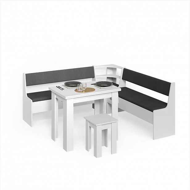 Livinity® ROHOVÁ LAVICE Tiberio Bílá 210 x 210 cm se stolkem