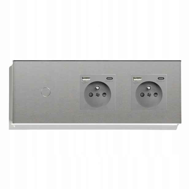 Dotykový Spínač Jednoduchý 2 Zásuvky S Nabíječkou Usb-c, Skleněný