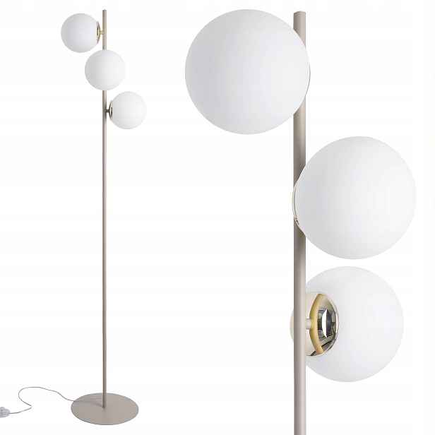 Stojací Lampa Kašmírová Béžová Bílé Skleněné Koule Do Ložnice 3XE14