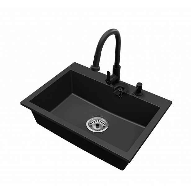 Granitový dřez Jednokomorový Elite 70 Baterie Dávkovač Sifon Chrom