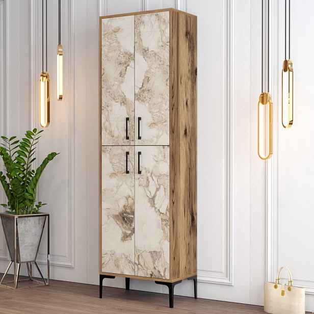 Botník Berlin A - Walnut, White Marble