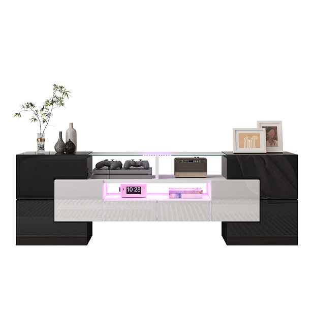 EVRYAE TV STOLEK se zásuvkami a zakřiveným designem, bílá 175/38/37 cm