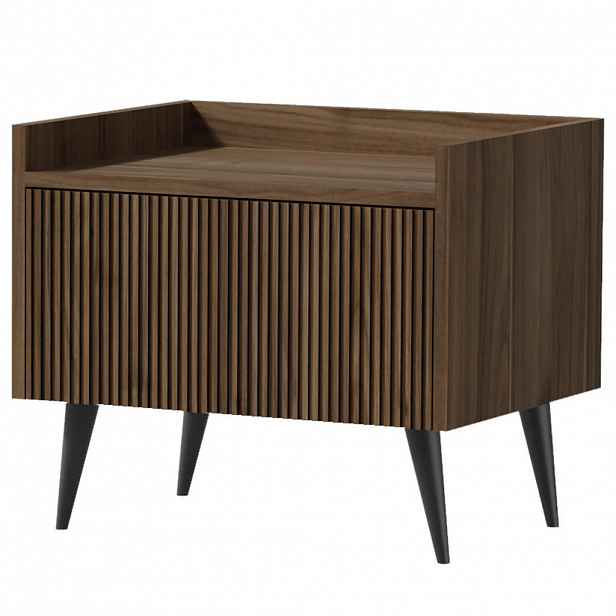 Beautysofa NOČNÍ STOLEK Amfali s 1 dveřmi, drážkovaná čela, systém Push-to-open, kovové nohy, 52 cm, ořechová barva