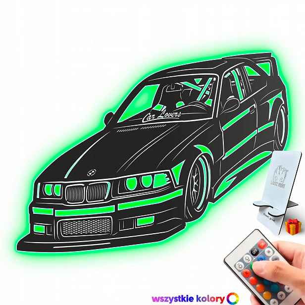 Bmw E36 Nástěnná Dekorace Dřevěný 3D obraz Dárek Noční Lampa Led XL
