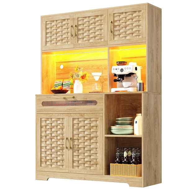 EVRYAE BUFFET s LED osvětlením zásuvkami skleněnými dvířky s tkaným vzorem MDF 120/40/180 cm