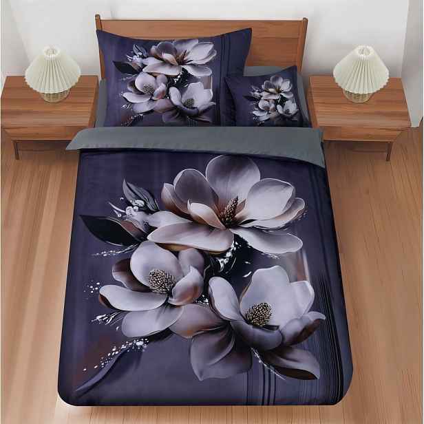Tmavě fialové 3dílné povlečení na jednolůžko 140x200 cm Magical Magnolias – My House