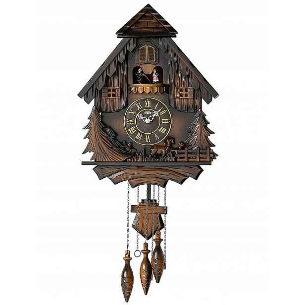 Hnědý Zdobený Nástěnný Hodinový Stroj S Kukačkou A Kyvadlem Prim E07P.4595.50