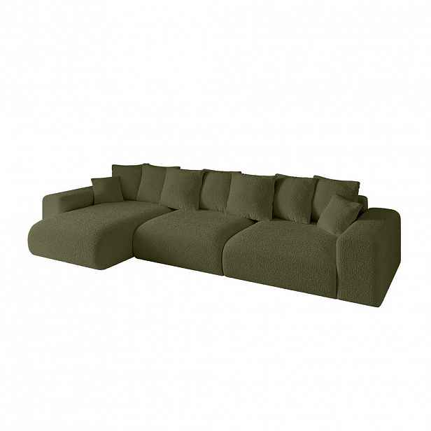 ALTDECOR ROHOVÁ SEDACÍ SOUPRAVA s otomanem vlevo ESKAR-L2 364x176x72 olivově zelená buklé