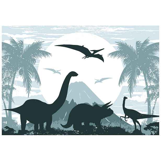 Fototapeta flizelina Dinosauři Pastelové siluety v šedé barvě 416x290 lepidlo