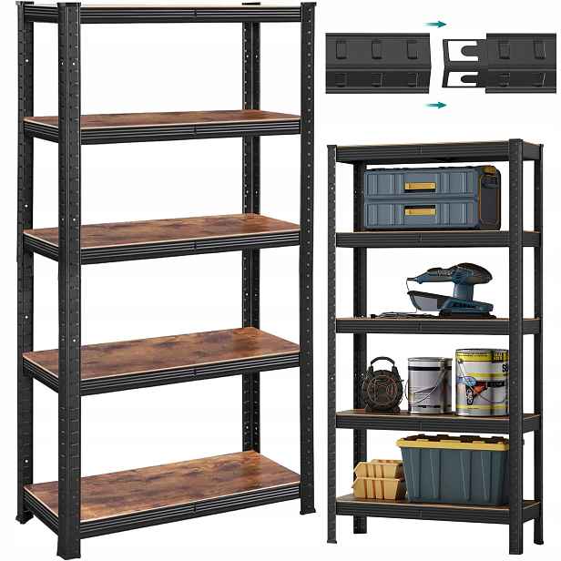 Kovový skladový regál 2v1 pro garáž Sklep 150x75x30 cm 5 Polic 650 kg