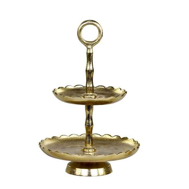 Mosazný antik dekorační kovový etažér Lace Brass - Ø 18*27 cm Chic Antique