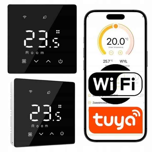 Termostat Černý WiFi Tuya bateriový pokojový regulátor pro kotel a kamna