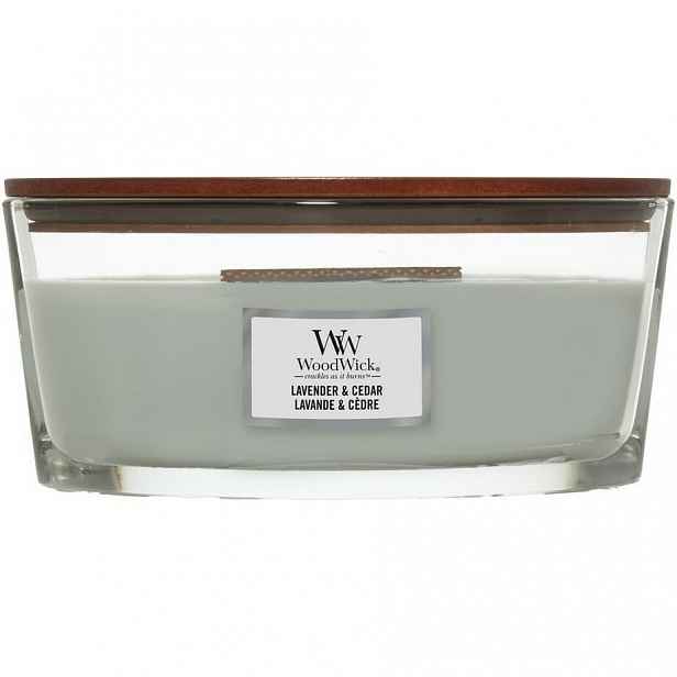 Woodwick Vonná svíčka loď Lavender & Cedar, 453 g