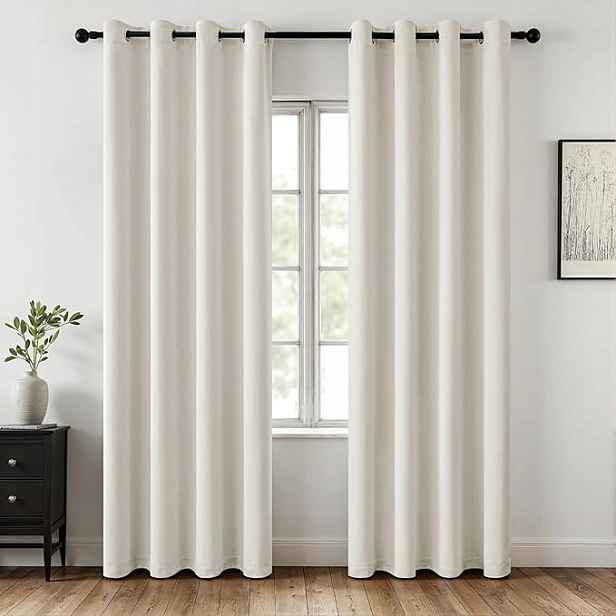 Miulee termo zatemňovací závěsy sada 2 ks 140x225 cm, bílé, kolečka