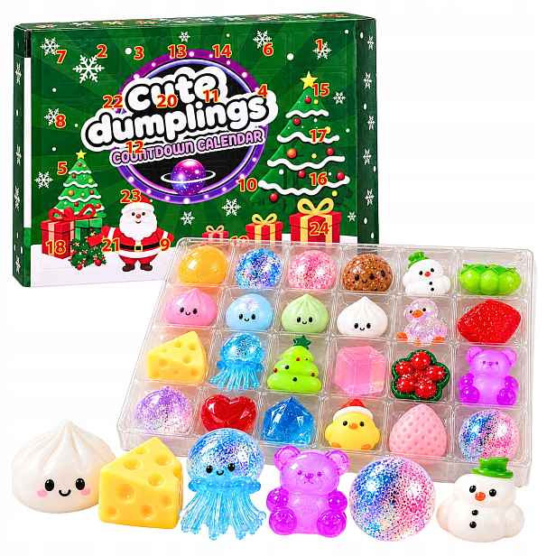 Adventní kalendář Squishy 24 Mačkací Hračky Antistresové vánoční hračky