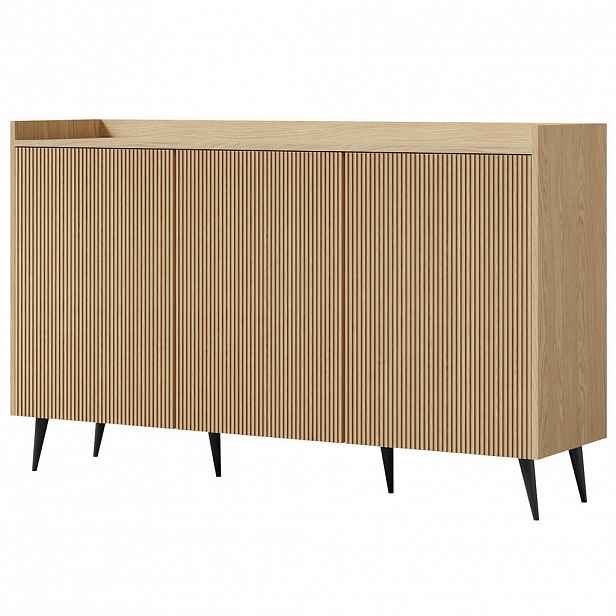 Beautysofa KOMODA Amfali se 3 dveřmi, drážkovaná čela, systém Push-to-open, kovové nohy, 150 cm, jarní dub