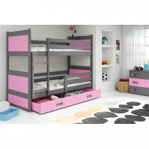 Dětská patrová postel RICO 160x80 cm Šedá Ružové