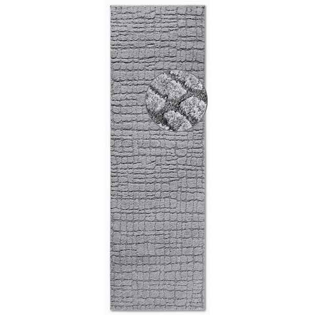 Koberec Běhoun plyšový do chodby 80x240 cm, šedý, moderní boho vzor