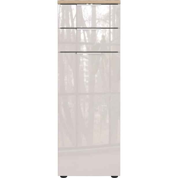 Krémová lesklá vysoká/úzká koupelnová skříňka 39x112 cm Tavira – Germania