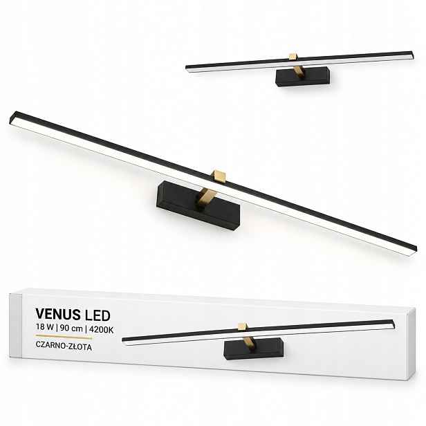 Nad postel nástěnné svítidlo Venus 18W 90 cm černo-zlaté 1100lm 4200K IP44 ložnice