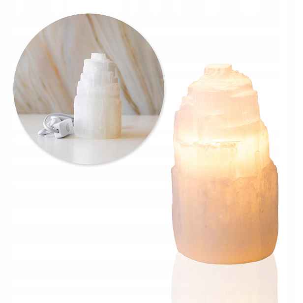 Noční Lampa Ozdobná Selenitová Bílá s kamenem do obývacího pokoje Ložnice 15 cm