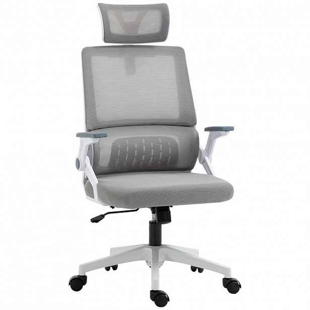 Vinsetto KANCELÁŘSKÁ ŽIDLE Ergonomická, kancelářská židle s nastavitelnou opěrkou hlavy, síťovina, šedá