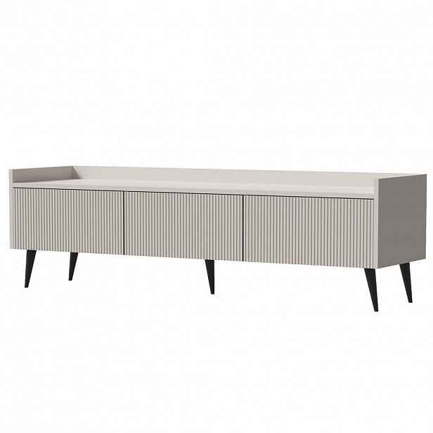 Beautysofa NÍZKÁ KOMODA Amfali se 3 výklopnými dvířky, drážkovaná čela, systém Push-to-open, kovové nohy, 150 cm, kašmír