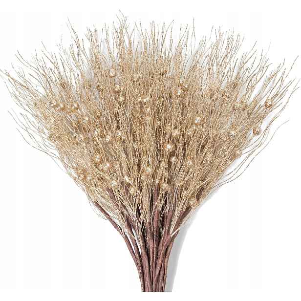 Dekorativní Vánoční Větev Šampaňská Se Třpytkami 45 CM 20 Ks