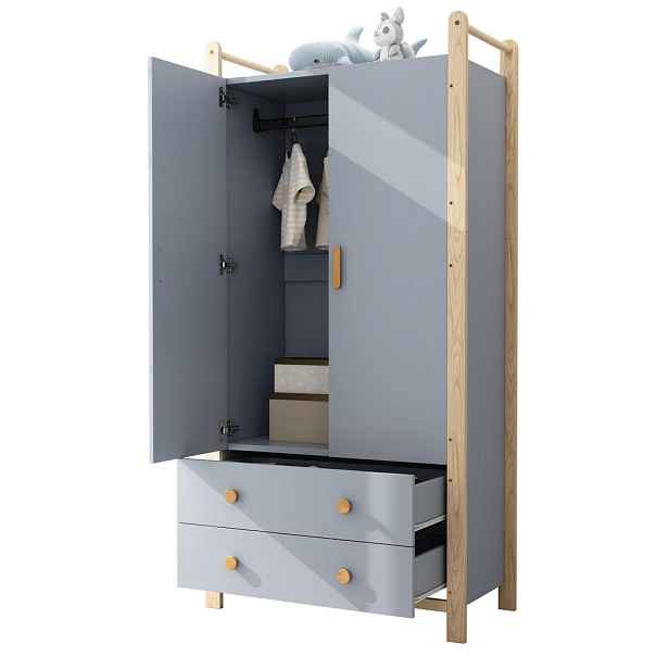 EVRYAE ŠATNÍ SKŘÍŇ 2dveřová s tyčí na oblečení a 2 zásuvkami, 90x45x180cm MDF Modrá
