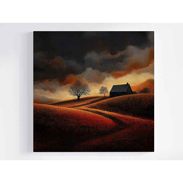Obraz Na Plátně Canvas Krajina Pohled Vesnice Pole Mraky Bouře 50x50