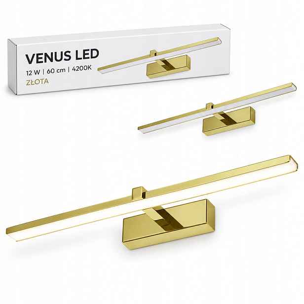 Venus zlatá Led lampa 12W 60 cm do ložnice 840lm 4200K IP44 na zeď
