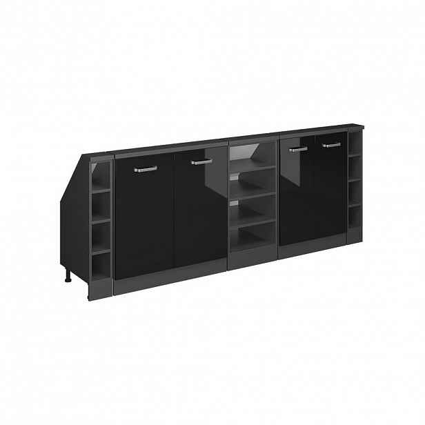 Vicco KUCHYŇSKÁ SKŘÍŇKA POD ŠIKMOU STŘECHU R-Line Černý vysoký lesk 210 cm Sada 5 kusů
