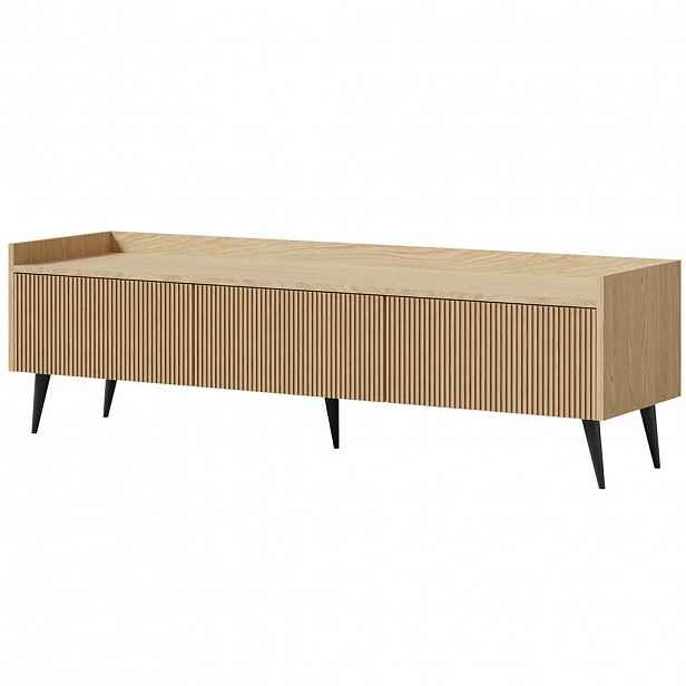 Beautysofa NÍZKÁ KOMODA Amfali se 3 výklopnými dvířky, drážkovaná čela, systém Push-to-open, kovové nohy, 150 cm, jarní dub