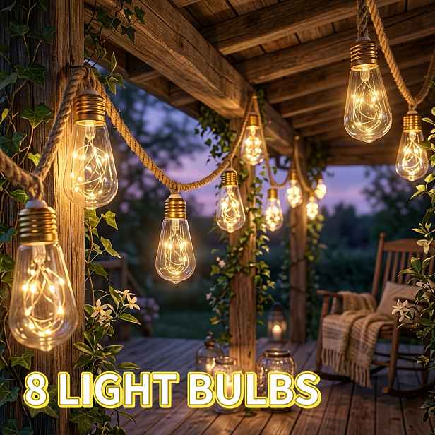 TEMU Sada 24/16/8 LED solárních světelných řetězů z konopí a papáje, teplá bílá venkovní dekorativní osvětlení, IP44, 8 režimů svícení pro zahradu,